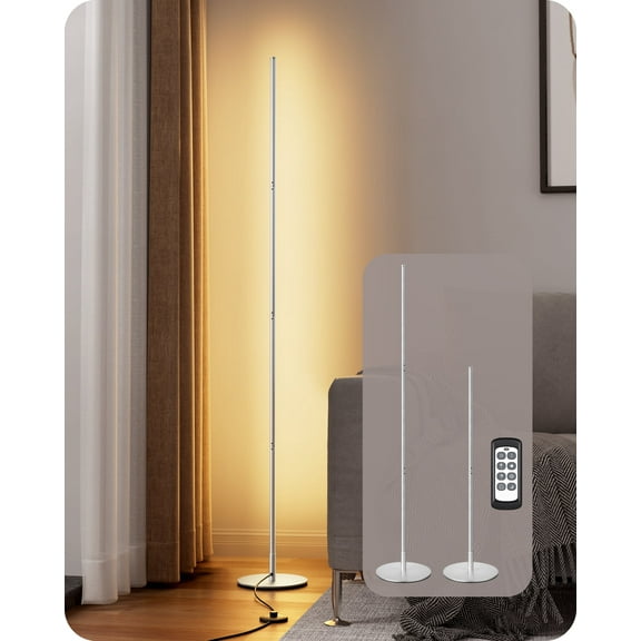 EDISHINE 57.5" Dimmable Modern Floor Lamp for Living Room with Remote, 1 Pack, Silver