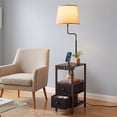 thumbnail image 1 of EDISHINE 58.2in Floor Lamps with table for Living Room, USB-A+Type-C Port, Dimmable Floor Lamps with Shelves, Farmhouse Remote Nightstand Light for Bedroom, Office, Dark Walnut, 1 of 8