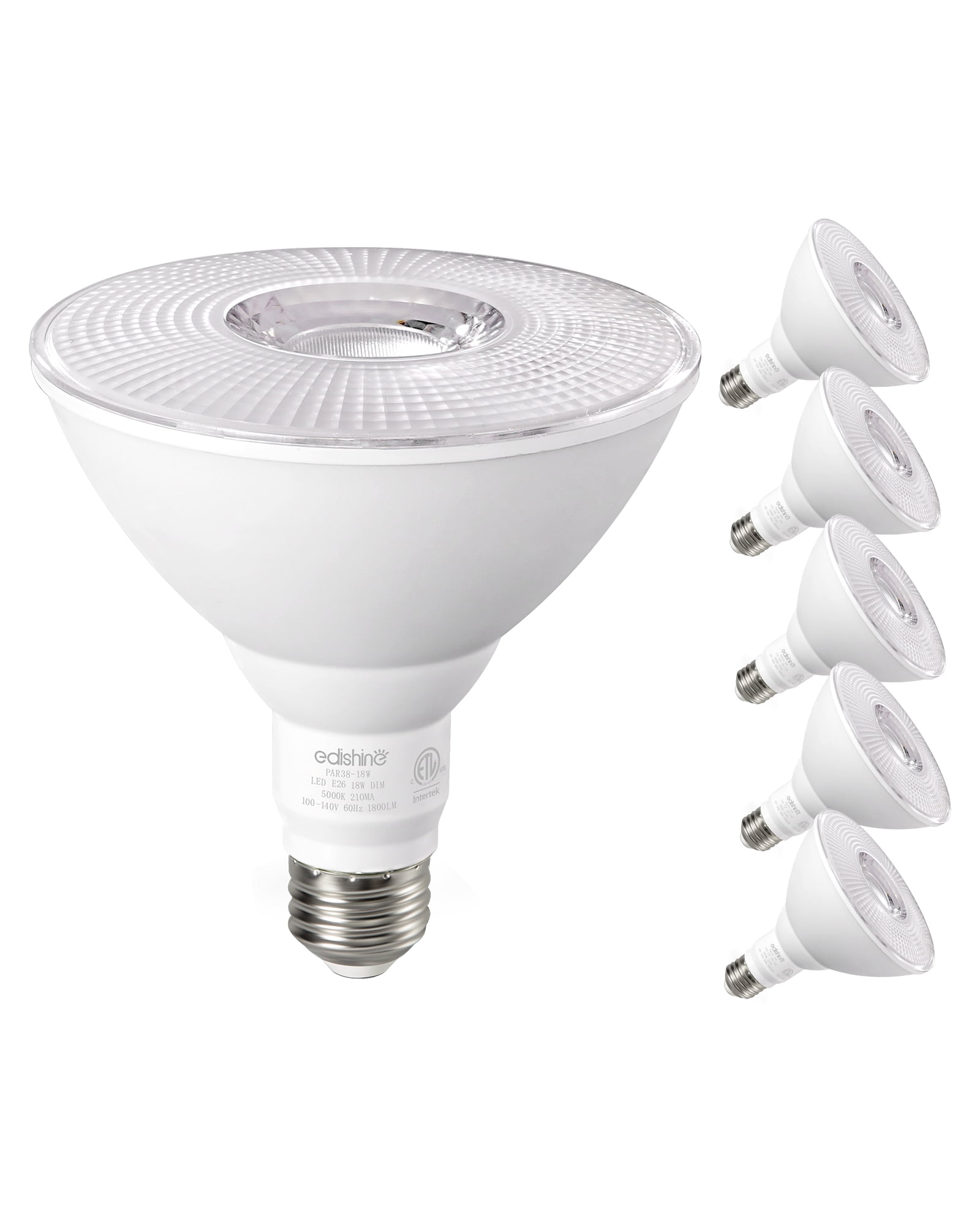 EDISHINE 6 Pack LED Par38 Outdoor Flood Light Bulbs, 18W (120W Equivalent), 5000K Daylight, Dimmable, Waterproof, E26 Base, 1800 Lumen for Yard Porch Driveway