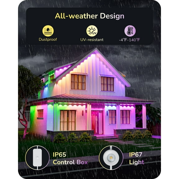 EDISHINE 60FT Permanent Outdoor Lights for Christmas Decor, 40 LED Eave Light with App/Remote, Smart Rainbow RGBW Holiday Light with 50 Scene Modes, IP67 Waterproof,Compatible with Alexa Google