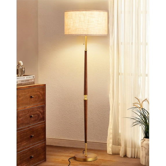 EDISHINE 62 inch Vintage Floor Lamps for Living Room, Retro Floor Lamps, Contemporary Wooden Standing Lamp with Chain Switch,Gold
