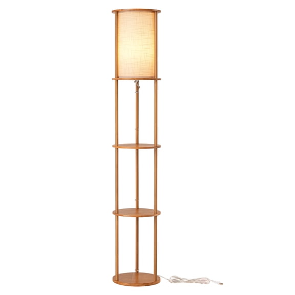EDISHINE 63.8" Column Floor Lamp with Solid Wood Shelves, Modern Standing Lamp for Living Room Bedroom Corner, LED Bulb Included