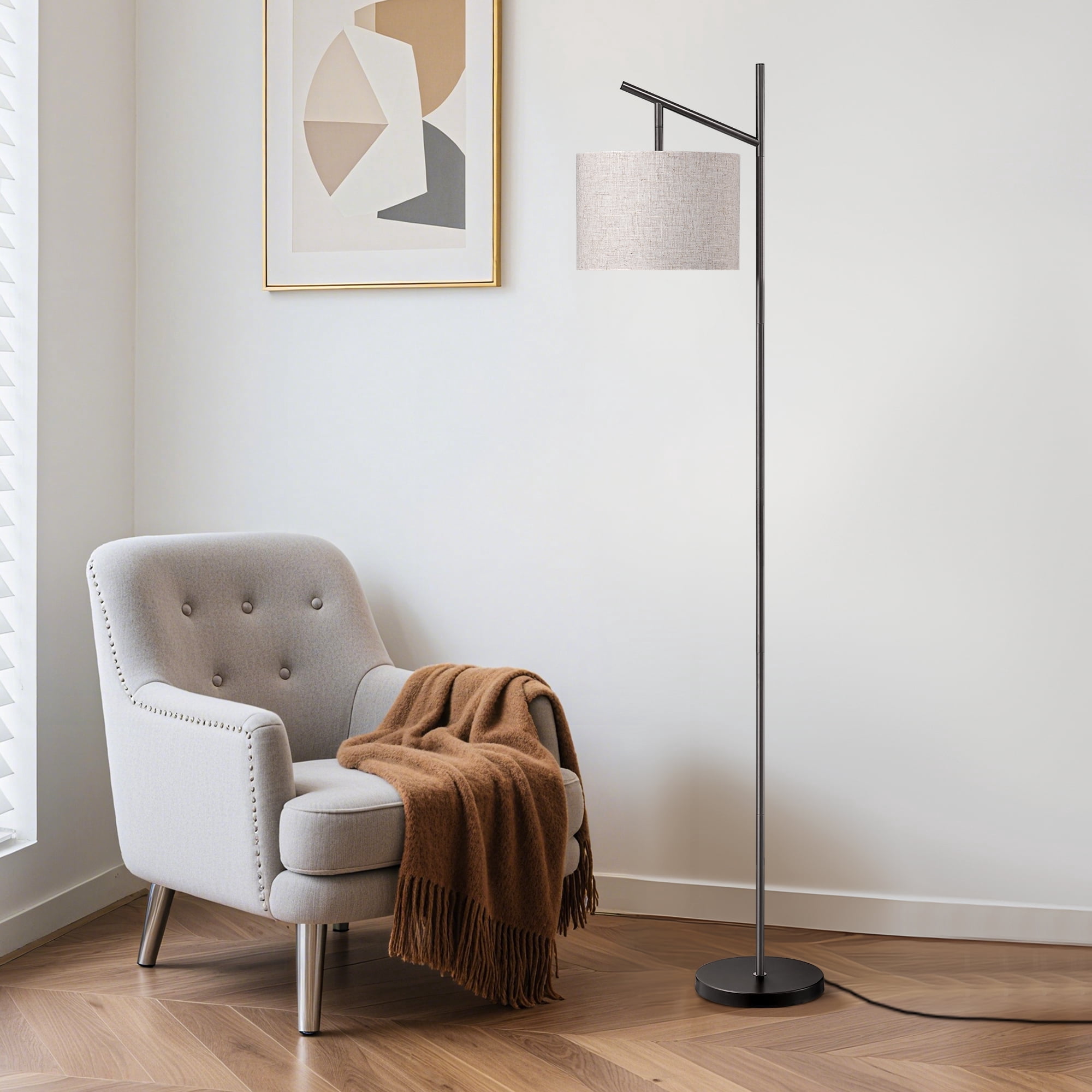 EDISHINE 64.7" Arc Floor Lamps for Living Room, Minimalist Standing Lamp with 3CCT Bulb & Adjustable Shade, Foot Switch, Tall Lamp for Bedroom Office, Black