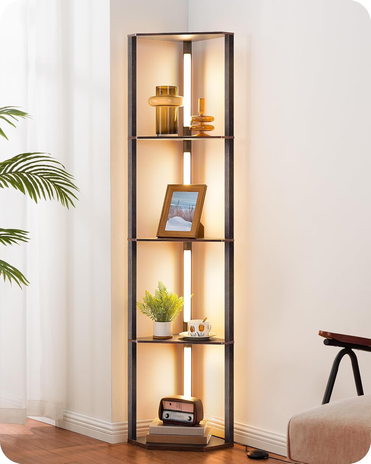EDISHINE 64" Corner Shelf Floor Lamp for Living Room, Modern LED Corner ...