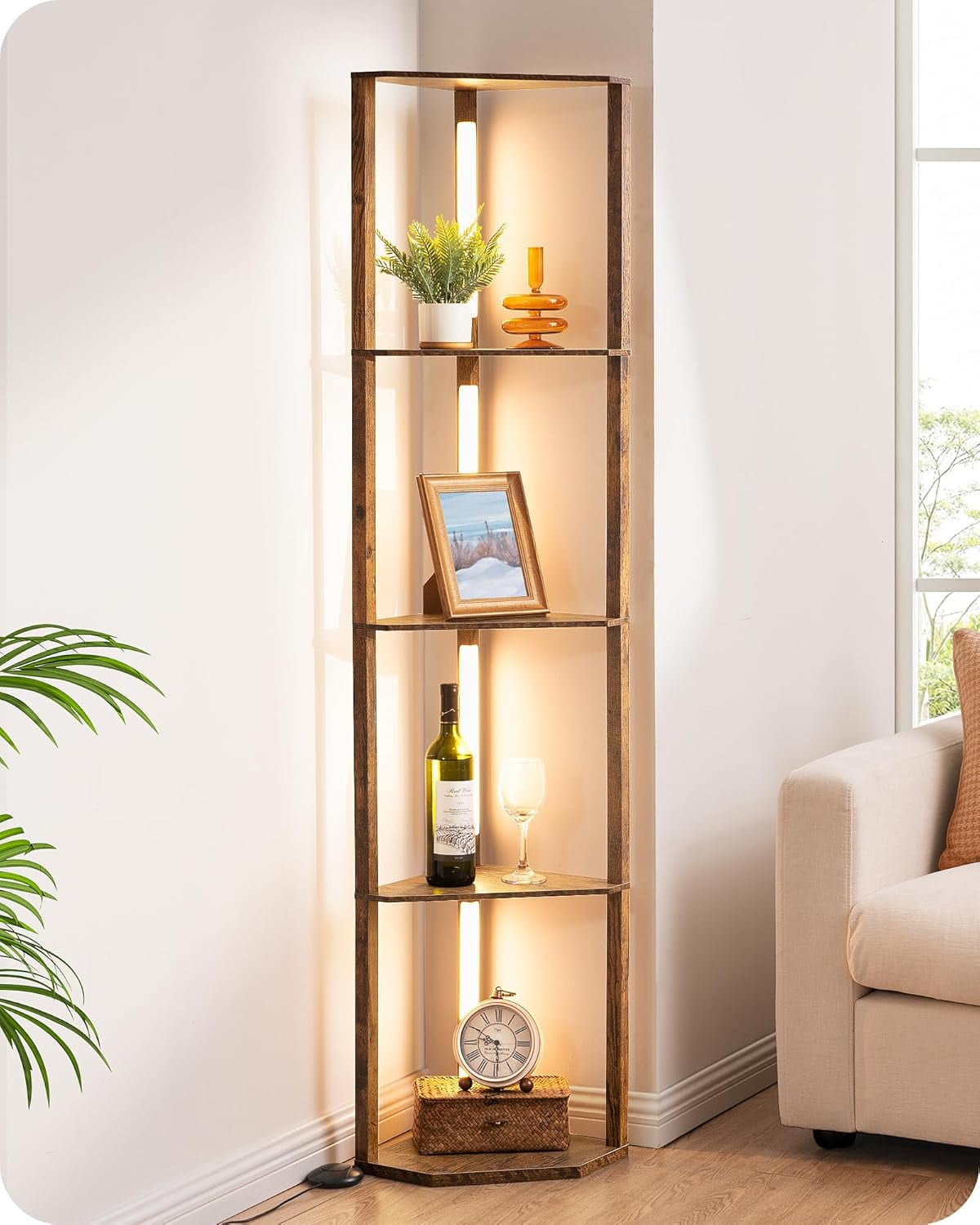 EDISHINE 64" Corner Shelf Floor Lamp for Living Room, Modern LED Corner ...