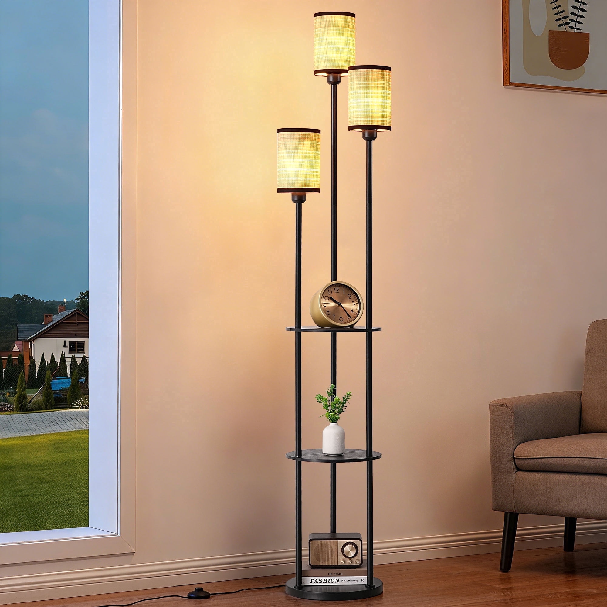 EDISHINE 70in Floor Lamps with Shelf for Living Room, Tall Standing Farmhouse Floor lamp, Heavy Duty 3 Lights