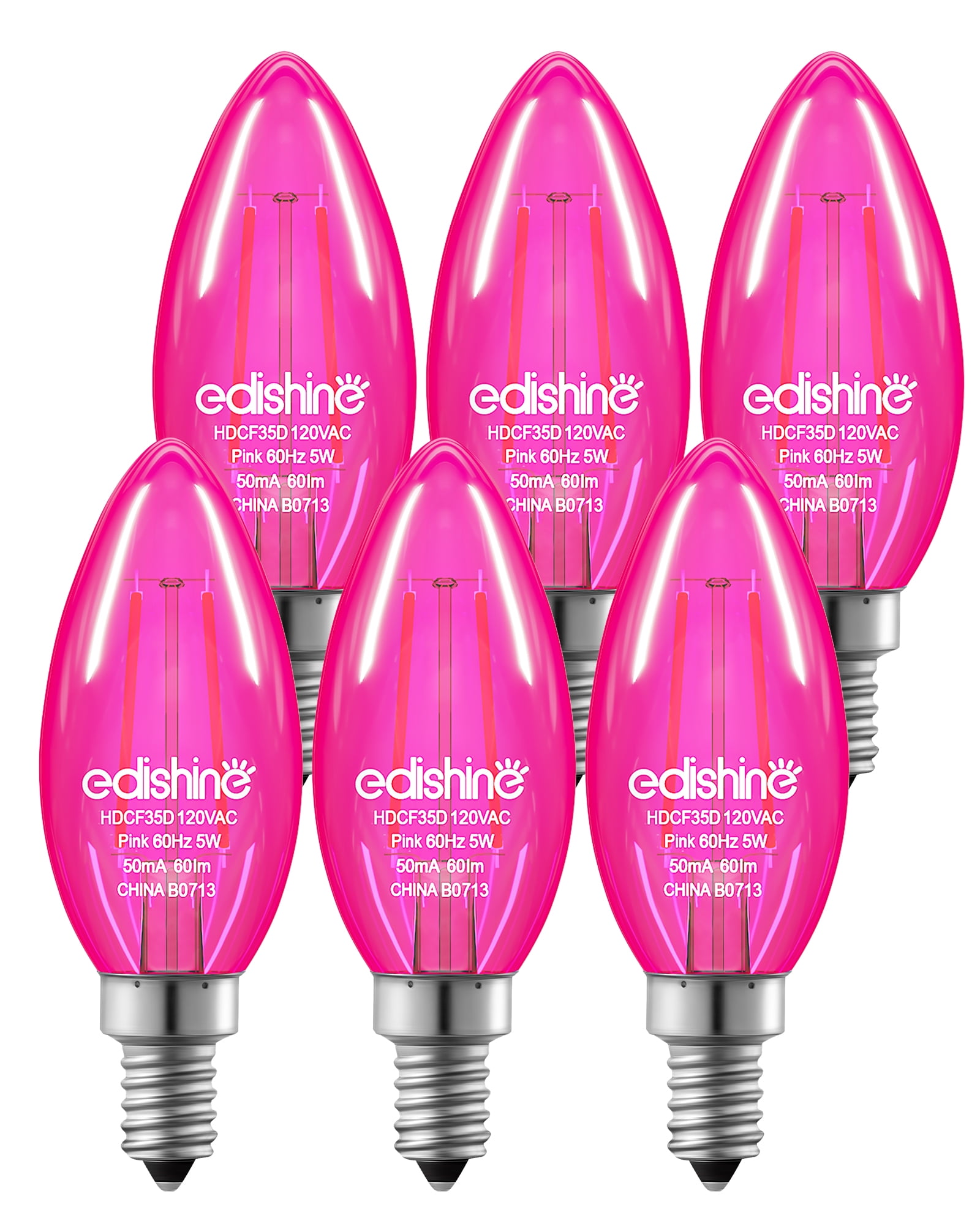 EDISHINE E12 Pink LED Christmas Light Bulbs, 5W Equivalent 60W, LED