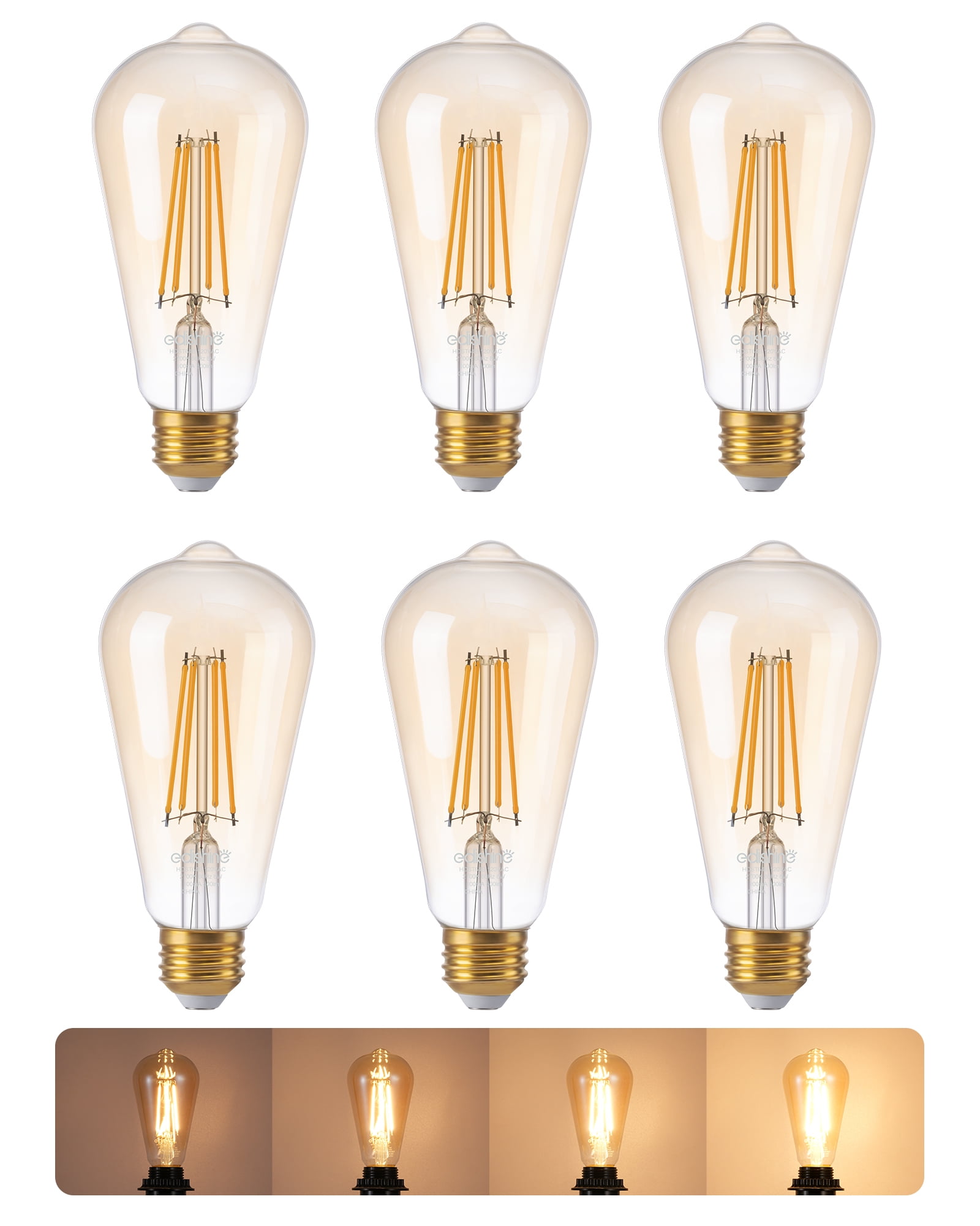 EDISHINE E26 Dimmable LED Edison ST64 Light Bulbs 700LM 2700K