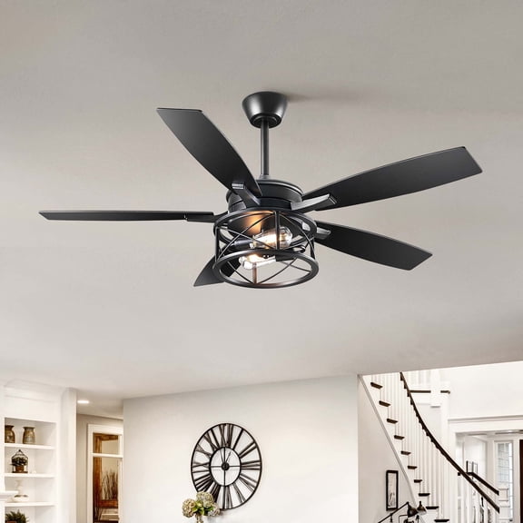 EDISHINE Farmhouse Black Ceiling Fan with Light and Remote Control, 5 Wood Blades, Rustic Farmhouse Ceiling Fan with Light for Living Room, Bedroom, Wet Rated