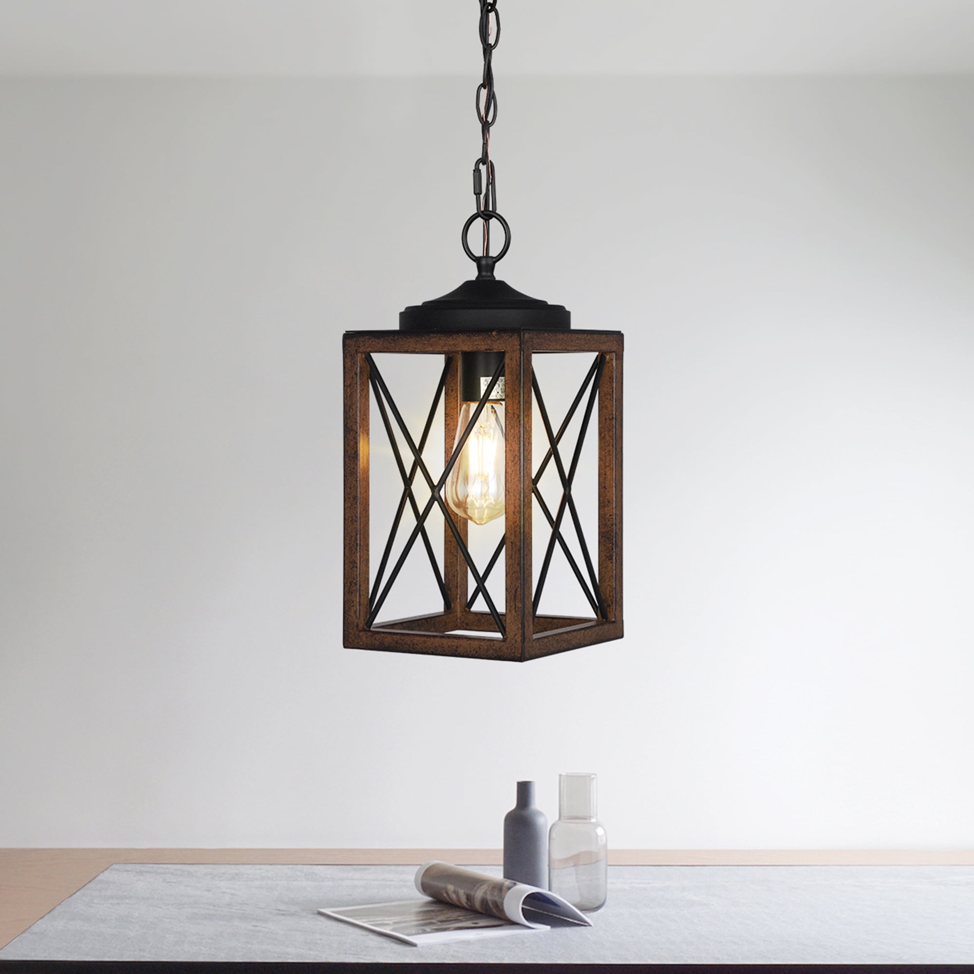 EDISHINE Pendant Lighting for Kitchen Island, Adjustable Height, Rustic Hanging Light Fixtures for Hallway, Metal Hanging Dining Room Lamp, Brown