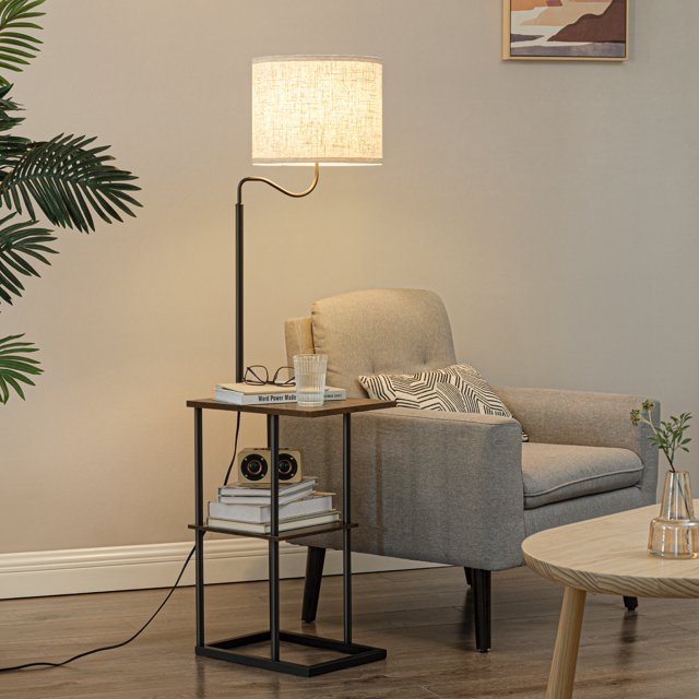 EDISHINE Floor Lamp with Table for Living Room, 60 inch Bedside End