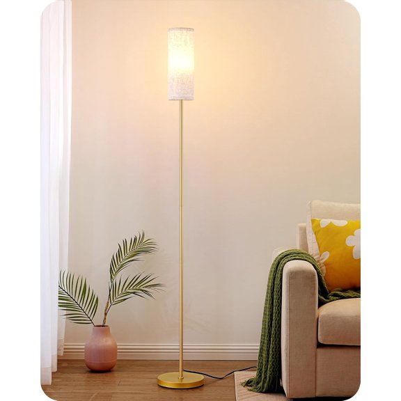 EDISHINE Floor Lamps for Living Room, 63.7in Minimalist Standing Lamp with Foot Pedal Switch, Modern Bedroom, Office, Nursery, 3 Color Temperature, 9W Bulb Included, Gold