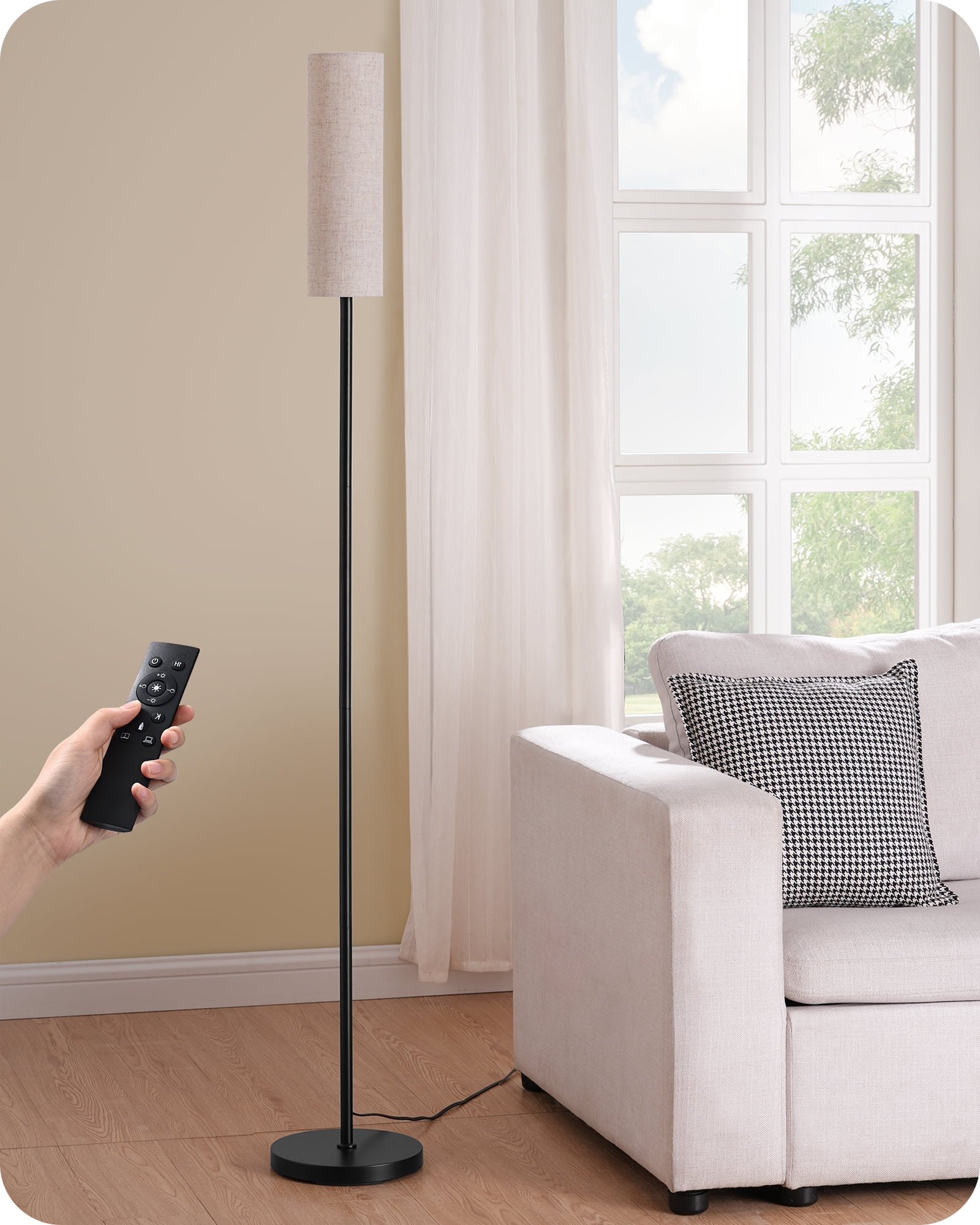 EDISHINE Dimmable Floor Lamp with Remote, LED, Minimalist Design, for Living Room, Bedroom ...