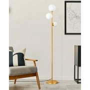 EDISHINE Globe Floor Lamps for Living Room, Dimmable, Sphere Mid-Century Modern Standing Lamps for Bedroom, Office, Read Lighting, Built-in LED, Frosted Glass Shade, Gold