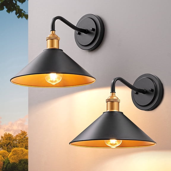 EDISHINE Gooseneck Wall Light Indoor Outdoor, Vintage Farmhouse Sconce with Weather Resistant Anti-Rust Finish, Hardwired Porch Patio Entryway Garage Fixture (Bulb Not Included)