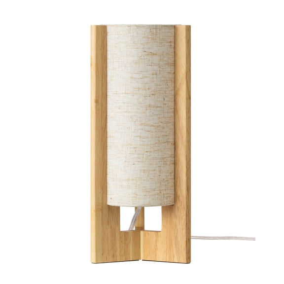 EDISHINE Table Lamp with Linen Shade, Modern Bedside Lamp for Livng Room, Wooden Nightstand Light, E26 Base (Bulbs Not Included), Natural Wood Color