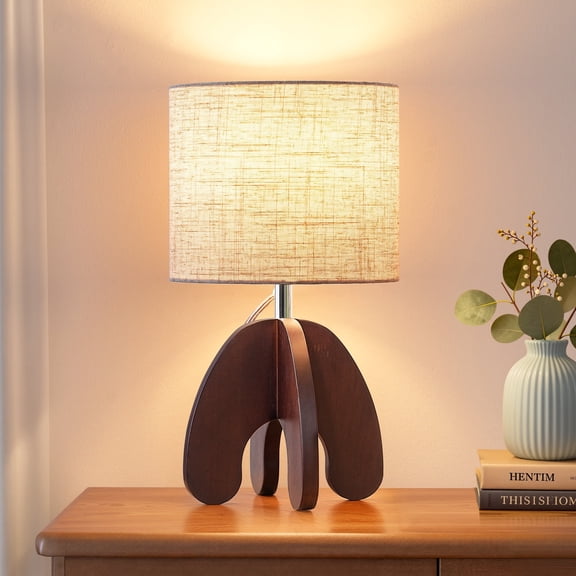 EDISHINE Modern Table Lamp with Walnut Wood Base, Soft Light Bedside Lamp for Bedroom, Living Room