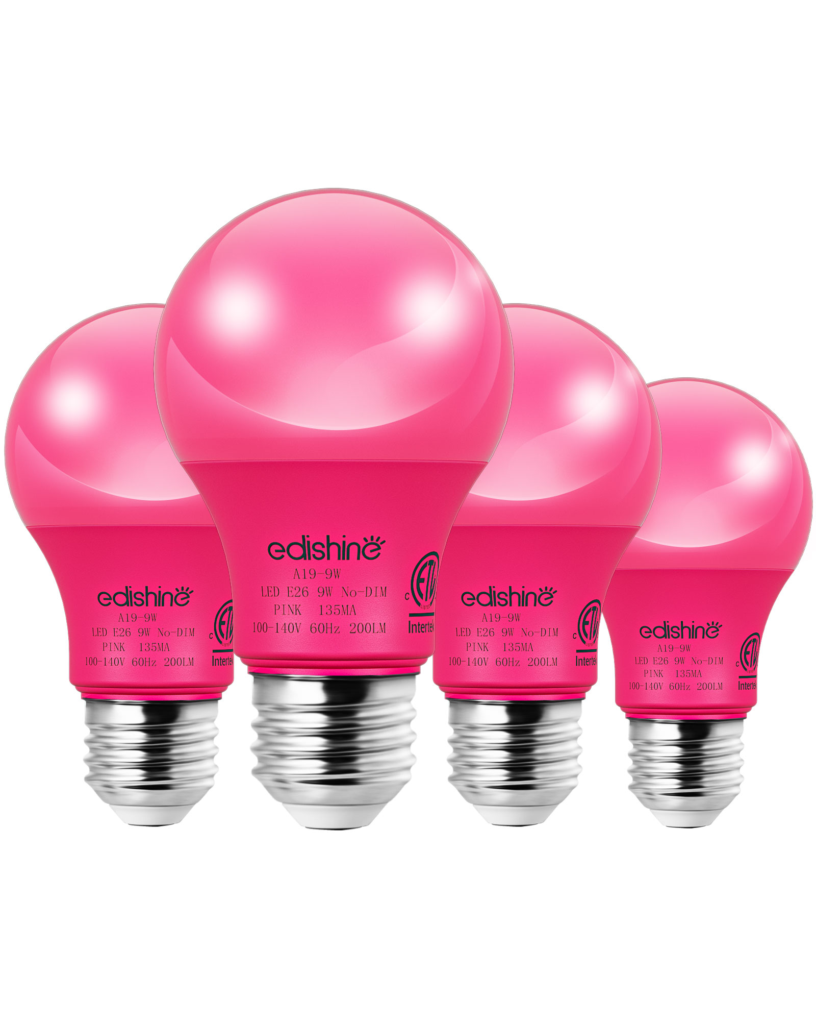 EDISHINE Halloween Pink Light Bulbs, A19 9W(60W Equivalent) Pink LED