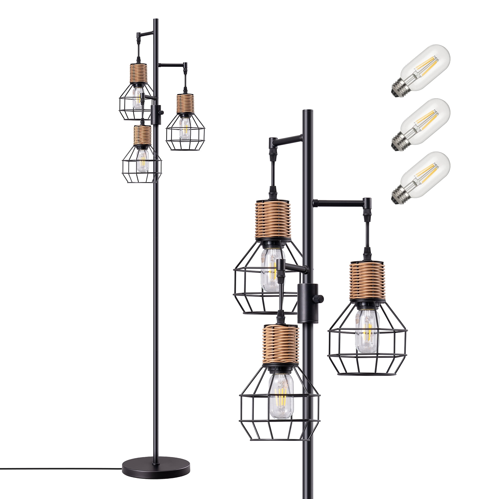 ORE International 5-Arm Arch Floor Lamp – Black, Adjustable Domes With Dimmer Switch, 84 Inches Tall