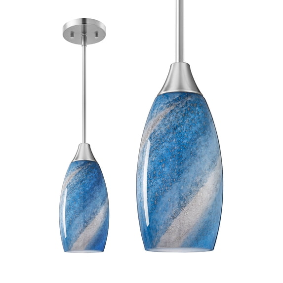 EDISHINE Pendant Lighting for Kitchen Island, Art Glass Tapered Pendant Light Fixtures for Bathroom, Hallway, Bar, Brushed Nickel Finished, E26 Socket, Blue