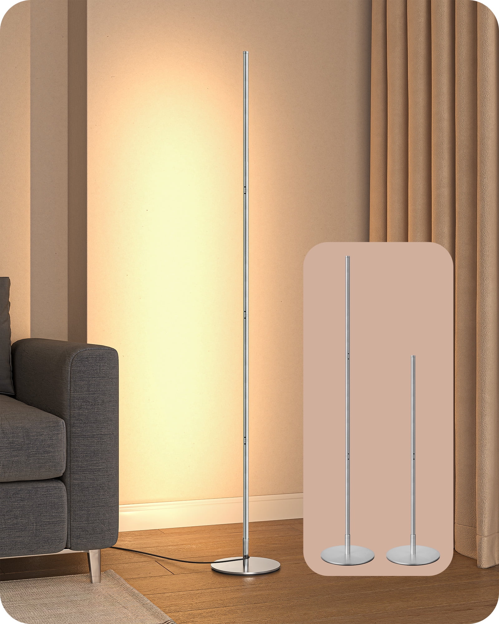 EDISHINE LED Corner Floor Lamp, Dimmable, Adjustable Height, Minimalist ...