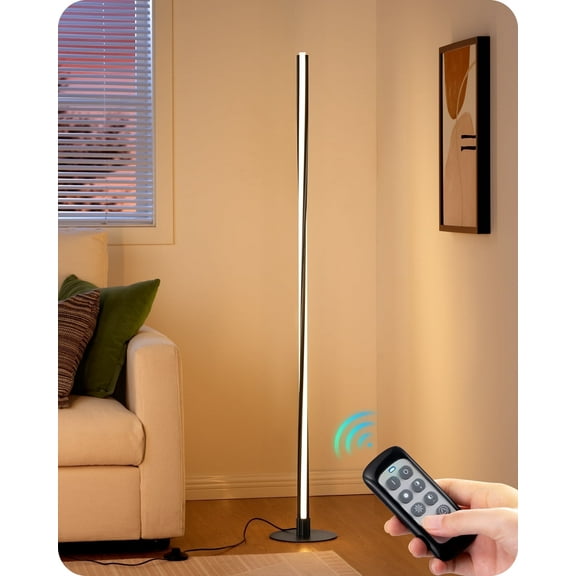 EDISHINE LED Corner Helix Floor Lamp for Living Room, 57.5" Spiral Standing Light, 2700K-6000K, Dimmable, Remote Control & Foot Switch, Modern Minimalist Lit Lamp for Bedroom, Office, Black