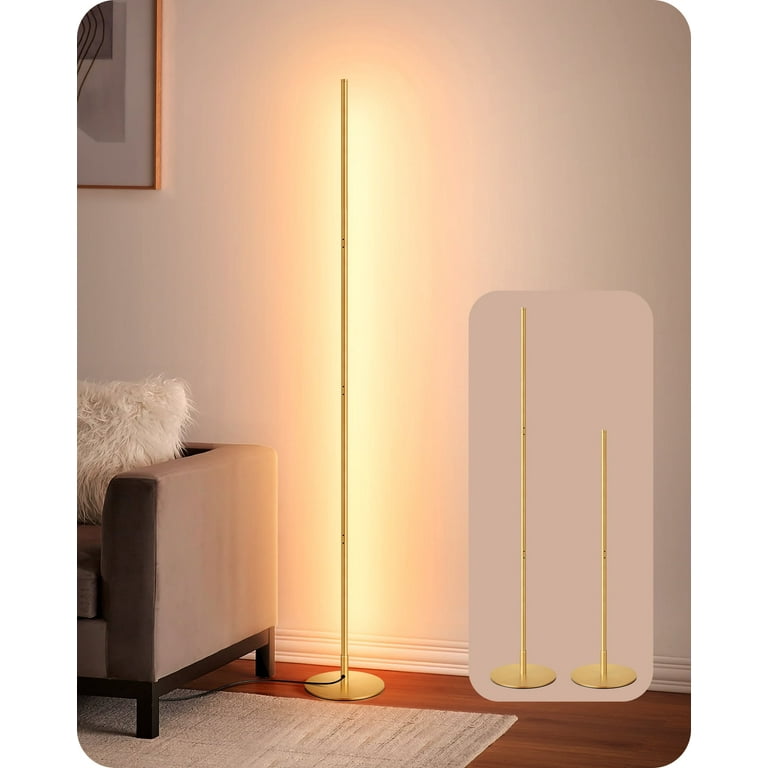 EDISHINE Modern Slim Dimmable LED Corner Floor Lamp Adjustable Height 57.5 Minimalist Tall Lamp for Living Room Bedroom Office 3000K Gold