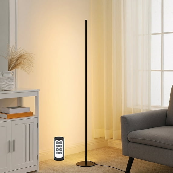 EDISHINE LED Corner Floor Lamp with Remote for Living Room, 7CCT, Dimmable, 57.5 inch Minimalist Standing Lamp for Bedroom, Offiice, Home Decor, Black