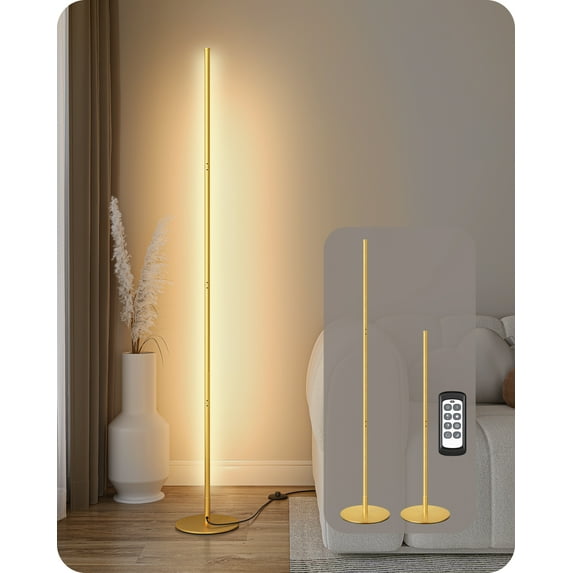 EDISHINE LED Corner Floor Lamp for Living Room, Dimmable, 57.5inch Modern Corner Light with Remote for Bedroom, 7CCT 2700K-6000K, Gold