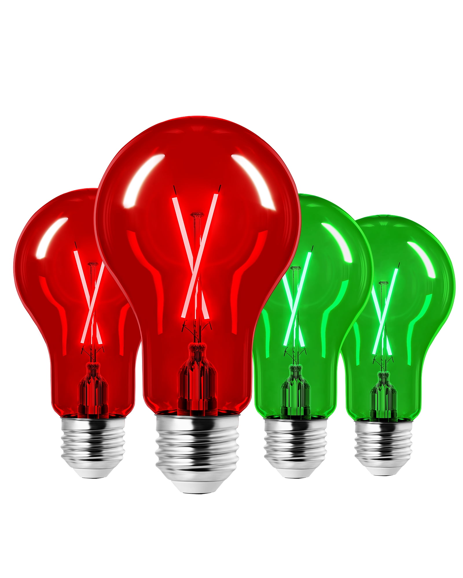 EDISHINE LED Light Bulbs for Christmas Halloween Decoration, 2 Red+ 2 Green 8W A19 LED Bulbs
