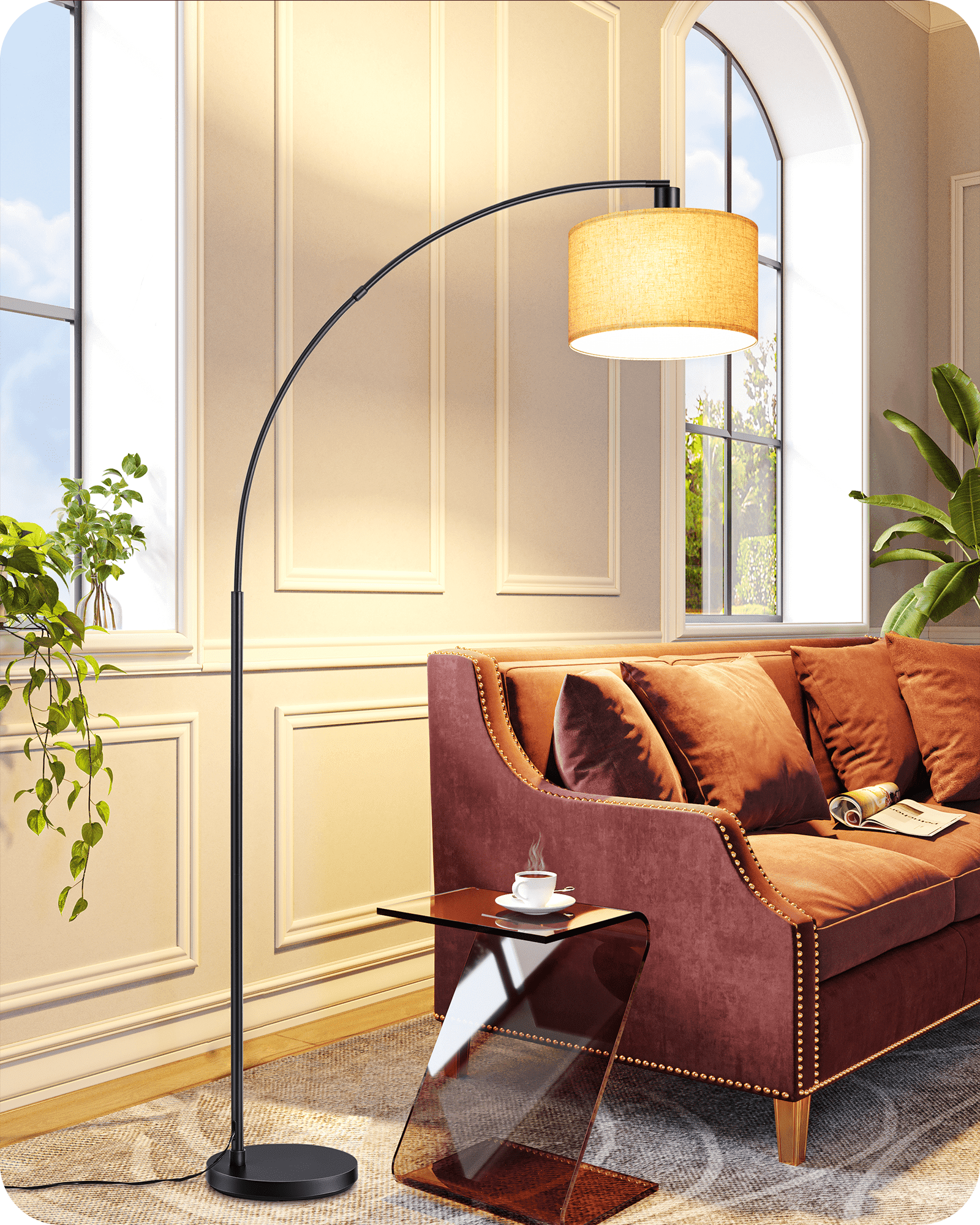 EDISHINE Matte Black Arc Floor Lamps for Living Room 78 inch
