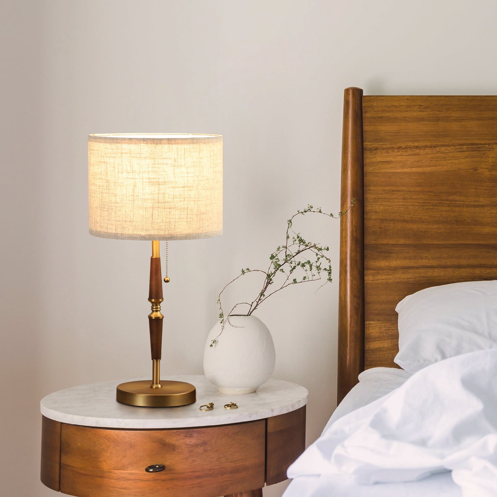 EDISHINE Mid-Century Modern Table Lamp, Modern Table Lamp with Pull