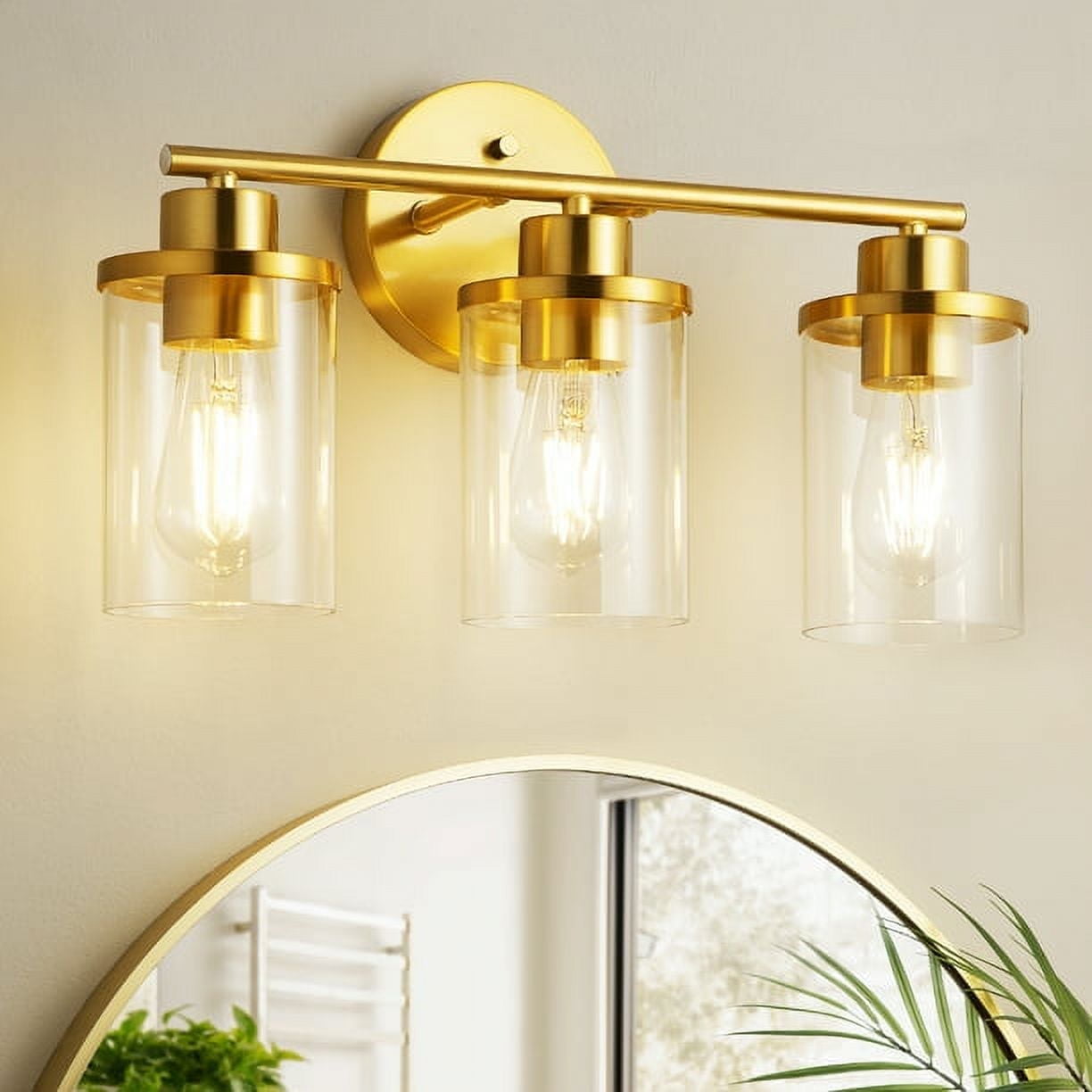 EDISHINE 3 Light Modern Bathroom Light Fixtures Over Mirror Vanity Light Led Wall Sconce E26 Bulb Base Golden