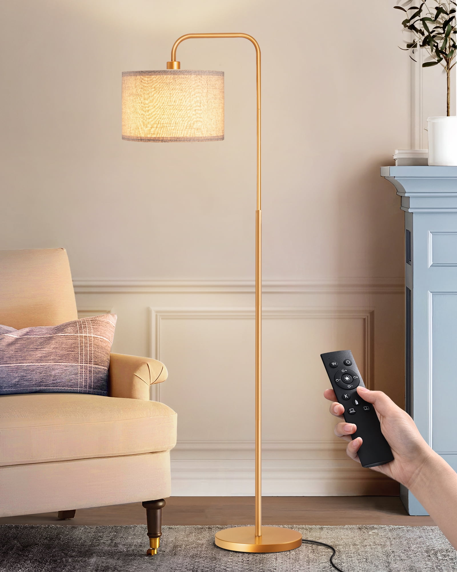 EDISHINE Modern Arc Gold Floor Lamps for Living Room with Remote, 5CCT