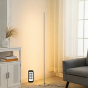EDISHINE Modern Corner LED Floor Lamp with Remote Control for Living Room, Dimmable, 7CCT, 57.5 inch Minimalist Standing Lamp for Bedroom, Office, Metal Silver