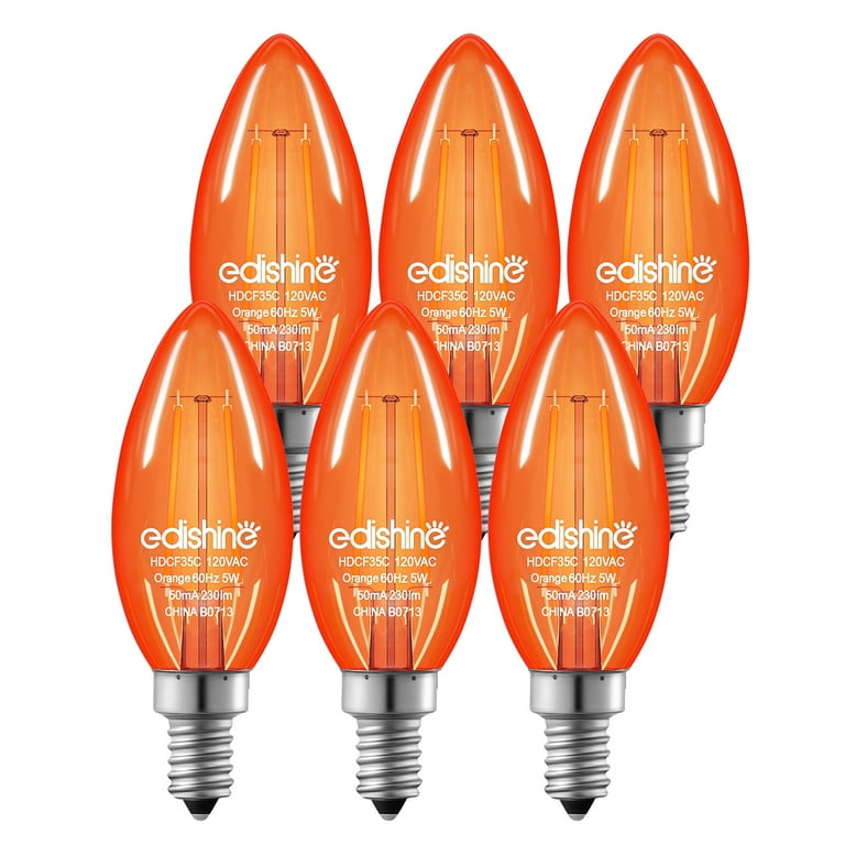 EDISHINE 6 Pack Orange Christmas LED Light Bulb 60W Equivalent 5W E12 Base Light Bulb for Party Holiday Porch