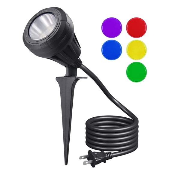 EDISHINE Outdoor Landscape Light, Spotlight for Garden Decor 400 Lm, 4.8W, 5 Color Lenses, Black