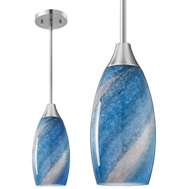 EDISHINE Kitchen Island Art Glass Tapered Brushed Nickel Pendant Light