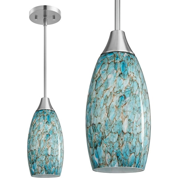 EDISHINE Pendant Lighting for Kitchen Island, Hanging Light Fixture, Brushed Nickel Finished, E26 Socket, Blue