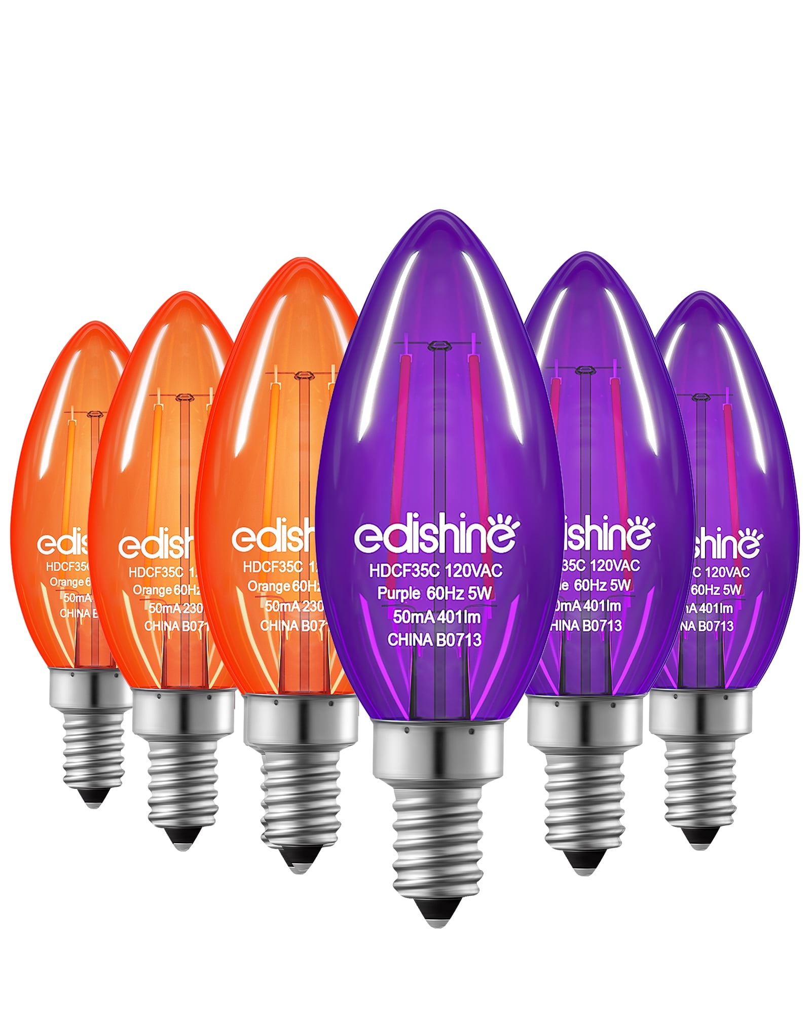 EDISHINE Purple Orange LED Light Edison Bulb, 5W Equivalent 60W, E12