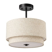 EDISHINE 12.6 Inch Semi Flush Mount Ceiling Light Fixture, Double Drum Shade, Modern Close to Ceiling Lamp,Black for Bedroom Hallway Dining Room Kitchen