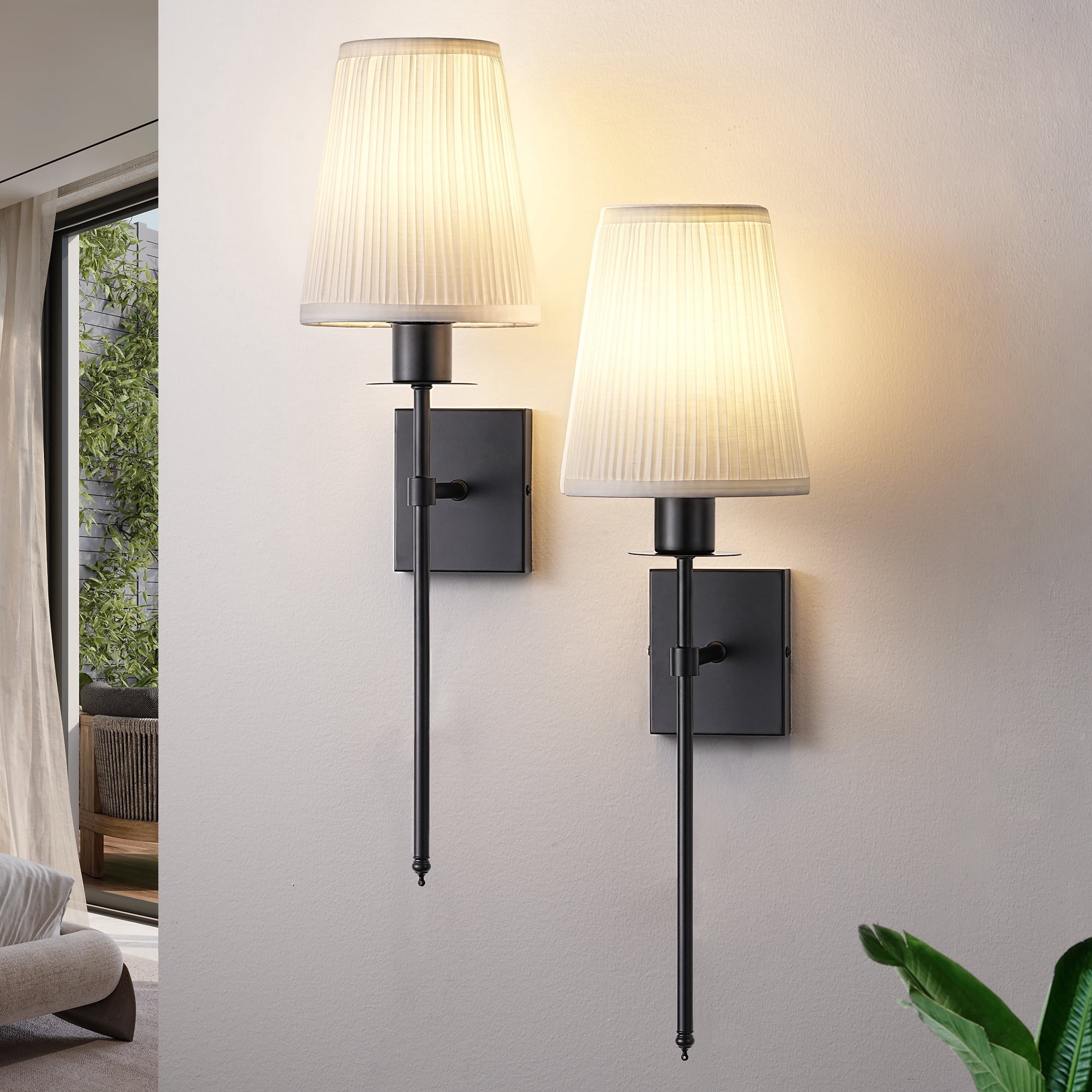 EDISHINE Set of 2 Dimmable Indoor Wall Sconces  With Remote Control, Modern Wall Lights for Bedroom Living Room, Bulbs Included