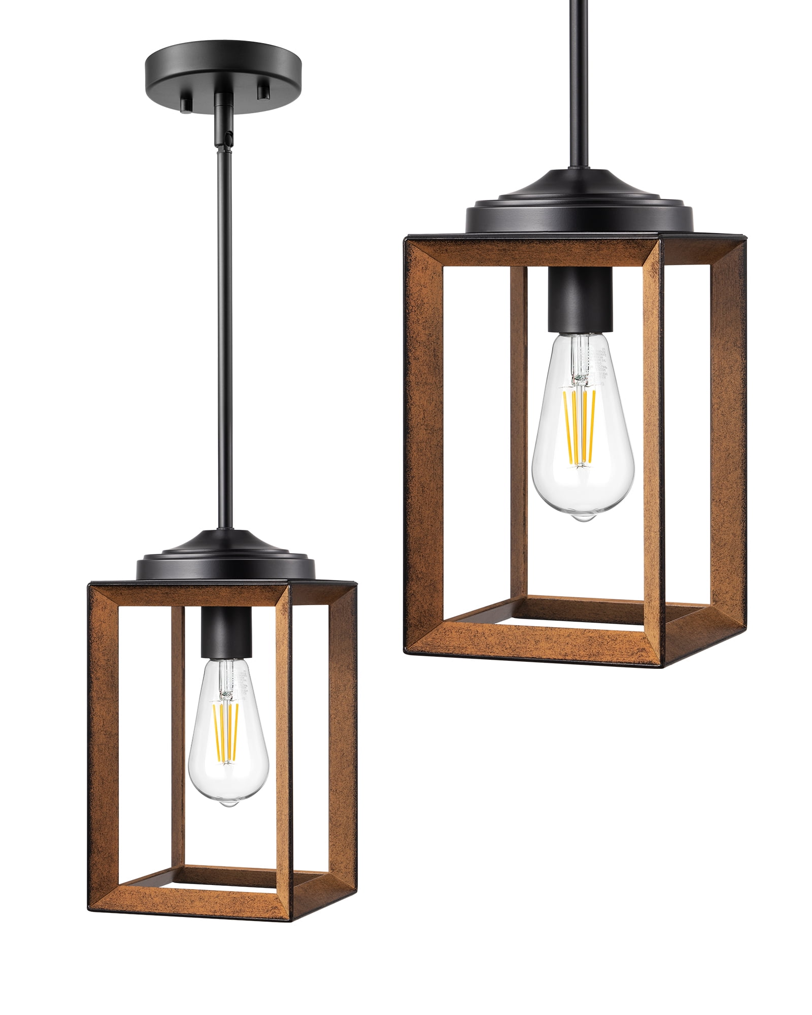 Bronze Rustic Farmhouse Wood Cage Pendant Light