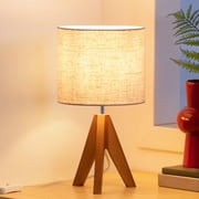 EDISHINE Small Bedside Table Lamp, Geometric Modern Wood Tripod Nightstand Lamp with Soft Light-14.2 inch