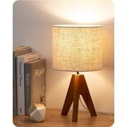 EDISHINE Small Bedside Table Lamp, Geometric Modern Wood Tripod Nightstand Lamp with Soft Light-14.2 inch