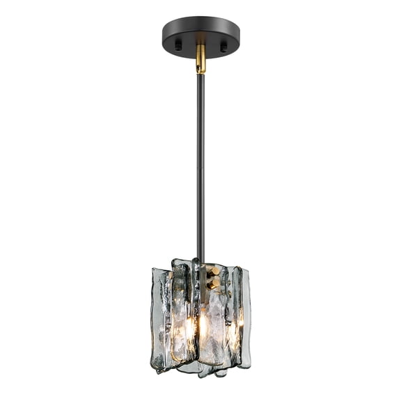 EDISHINE Smoky Gray Ripple Glass Pendant Light, Modern Hanging Lamp for Kitchen Island Dining Room
