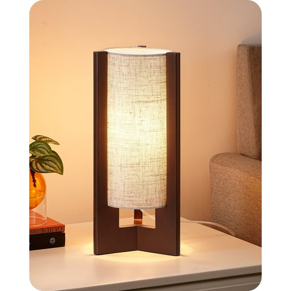 EDISHINE Table Lamp for Living Room Bedroom Wood Body Linen Shade E26 Base