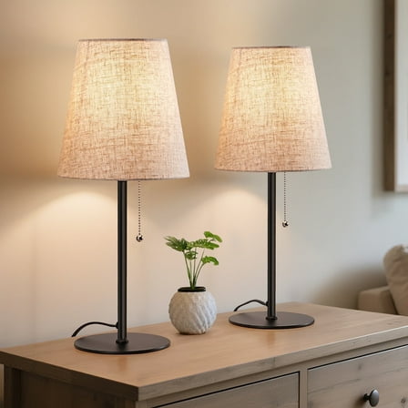EDISHINE Table Lamps Set of 2 for Living Room Bedroom Pull Chain Switch