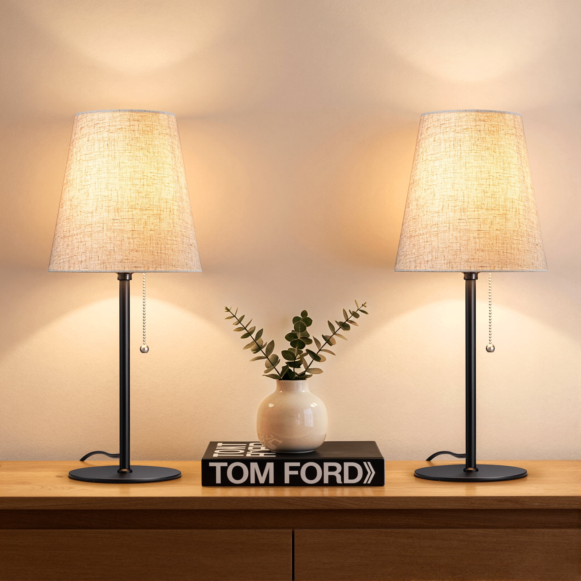EDISHINE Table Lamps Set of 2 for Living Room Bedroom Pull Chain Switch