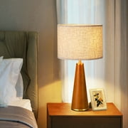 EDISHINE Table Lamps for Living Room Bedroom, Solid Wood Base with Beige Linen Lamp Shade  E26 Base 22.6'' Tall